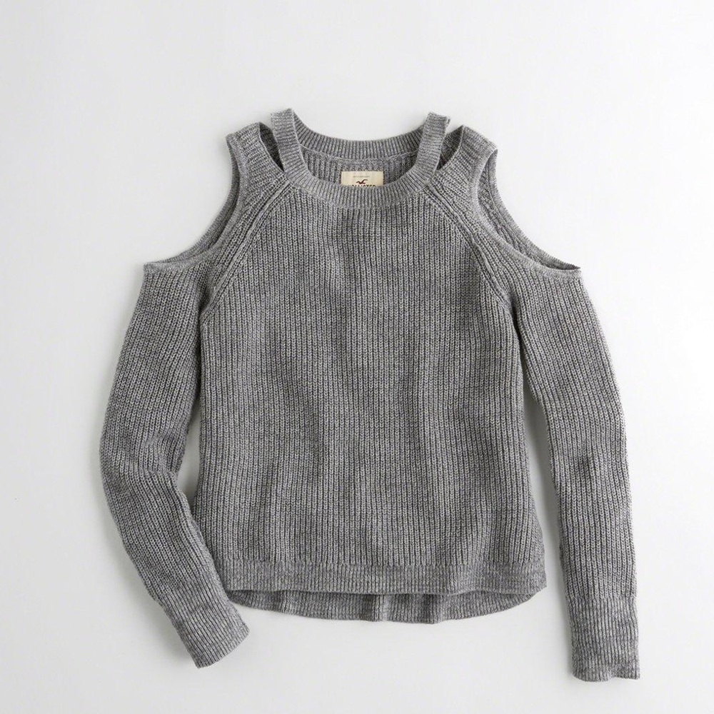 grey cold shoulder sweater
